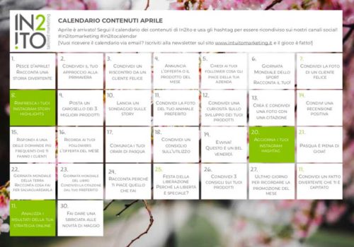 Calendario dei contenuti Aprile - Intuito Marketing - Consulenza Marketing - Trentino e Cortina d'Ampezzo